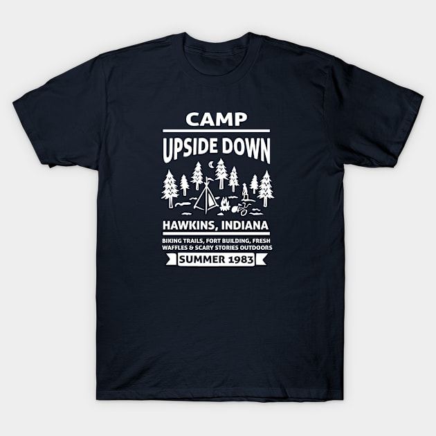 Stranger Things Camp Upside Down Indiana T-Shirt by Rebus28